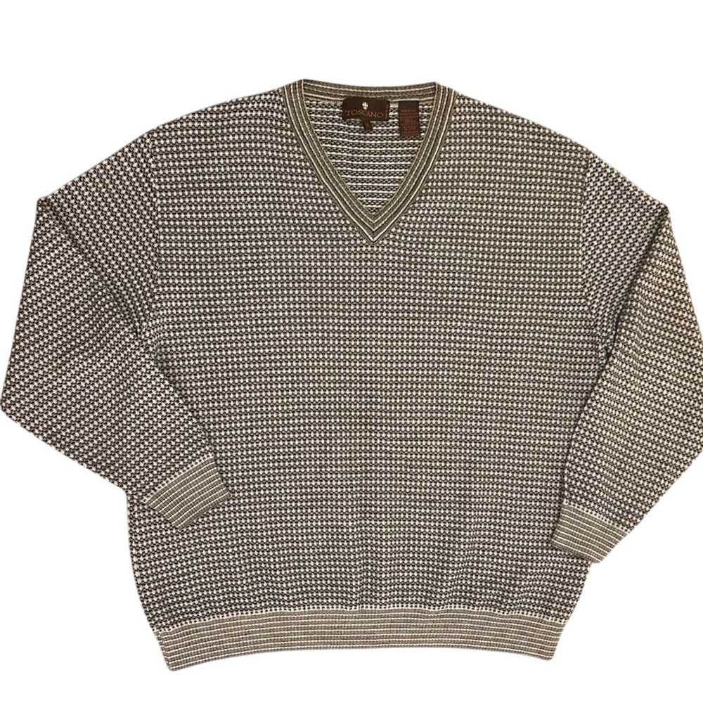 Vintage Toscano Men’s Cotton Tweed Made in Italy V-Neck Pullover Sweater Size XL